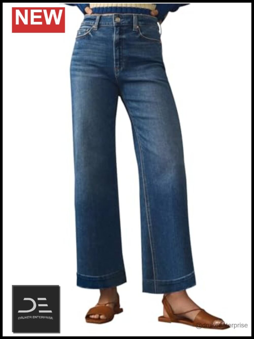 High Waisted Wide Leg Stretchy Denim Jeans with Pockets